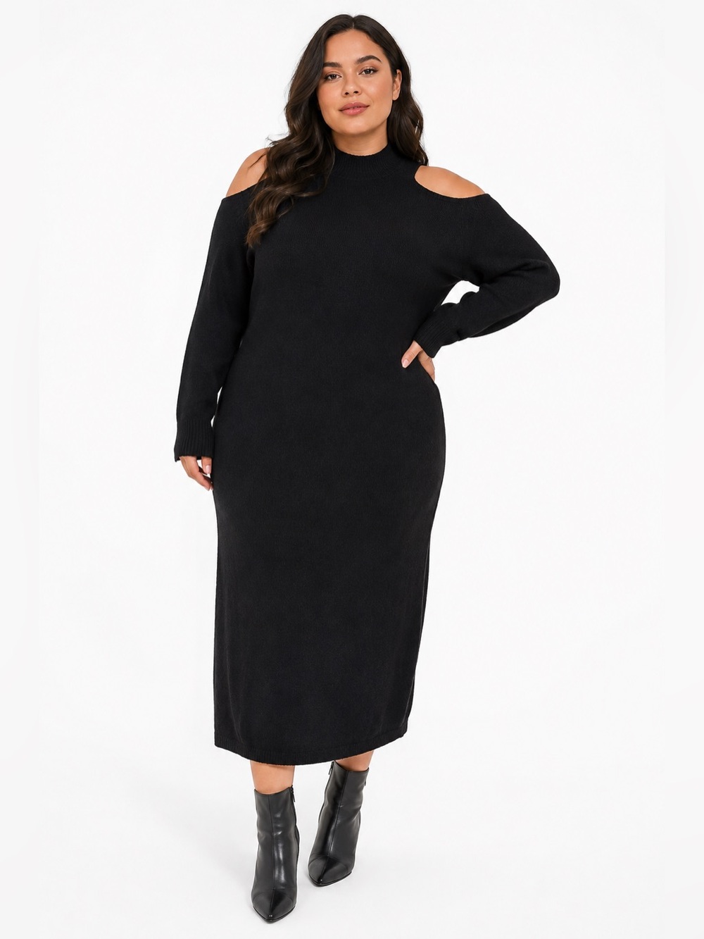 NWT The Drop Cut-Out Shoulder Knit Sweater Dress Midi Maxi (Black) Size XL